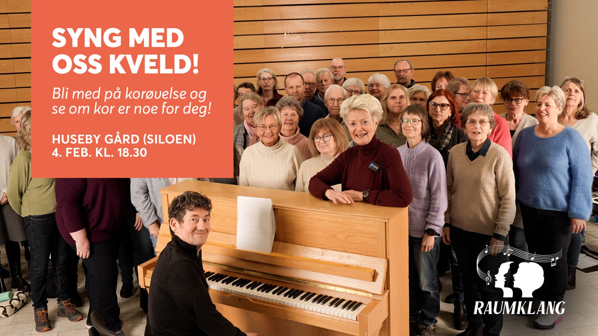 Dekorelement som erstatning for et bilde Åpen korøvelse med Raumklang, 2026-02-04T18:30:00, from 18.30 to 21.00