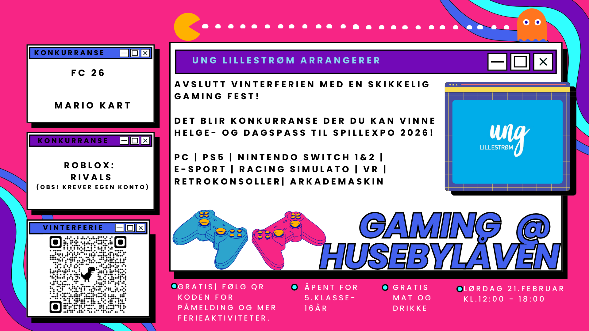 Gaming@Husebylåven, 2026-02-21T12:00:00, from 12.00 to 18.00