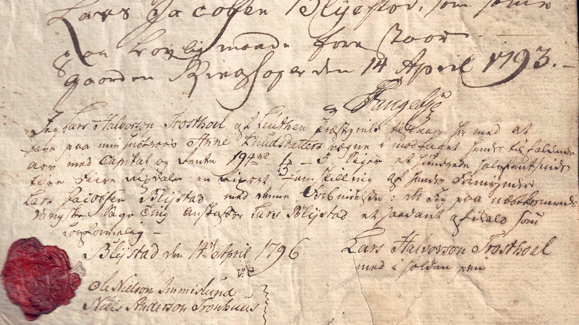 Foto: Vestre Skjeset skiftebrev fra 1786