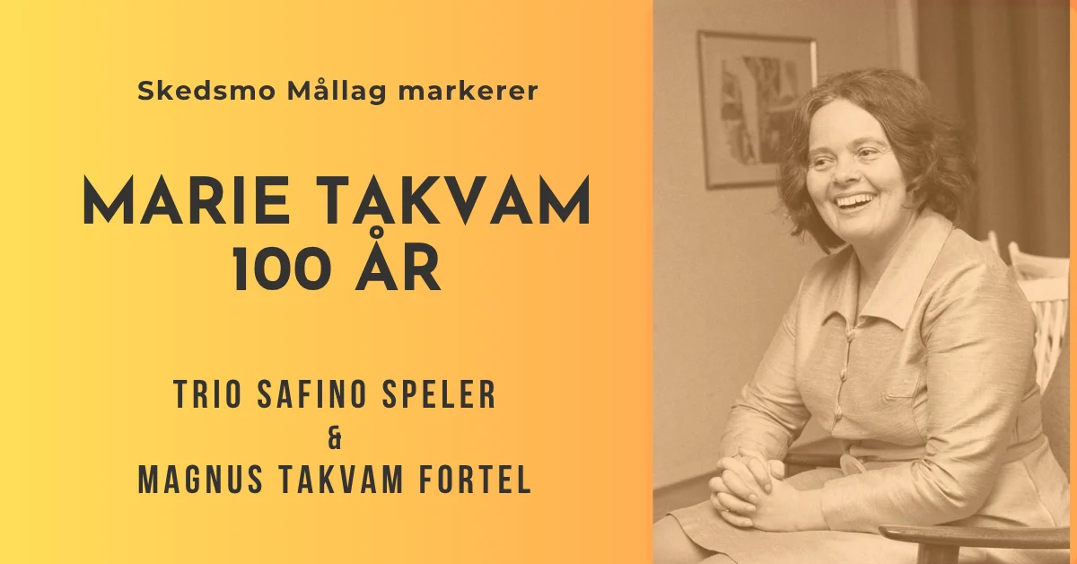 Marie Takvam 100 år: Med Trio Safino og Magnus Takvam, 27.10.2026 19:00:00 fra 19.00 til 21.00